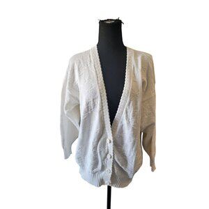 Bow Themed White Long Sleeve 3 Button Down Cardigan Size L Preppy City Chic